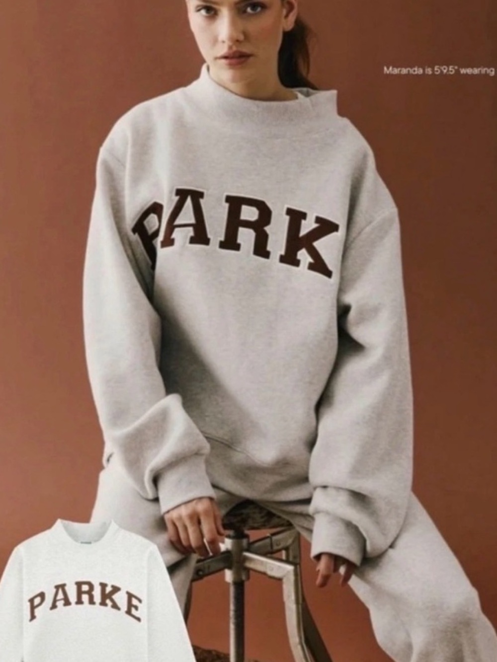 PARKE Grey Crewneck Sweatshirt with Brown Lettering L/XL NWOT